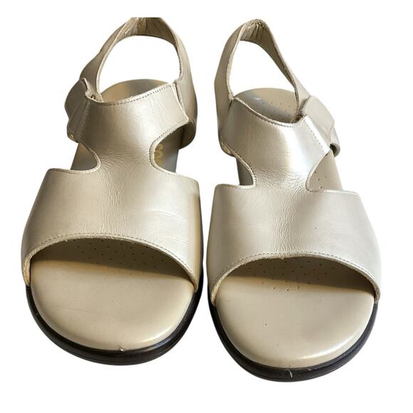 SAS Suntimer Sandals Sz 8.5 S-AAA Pearl Bone Ivory Leather Sling Back Peep Toe - Picture 4 of 14